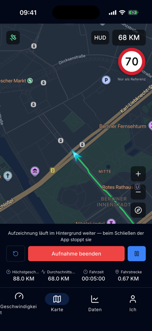Routenaufzeichnung auf der Karte