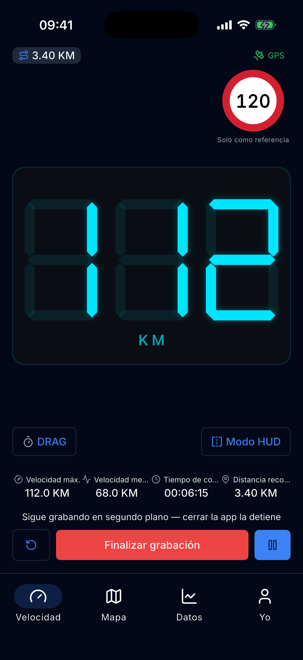 Velocidad en tiempo real con el límite de la vía