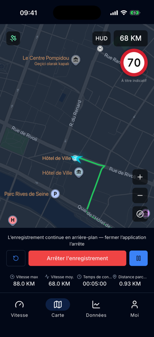Suivi de l'itinéraire sur la carte