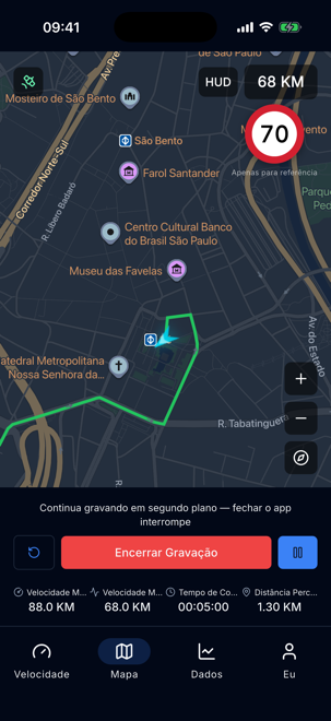 Rastreamento da rota no mapa
